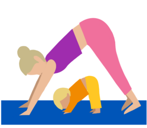 This image shows a mother and child doing yoga together.